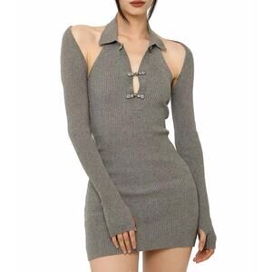 Sweet Chilling Under Wraps Ribbed Knit Dress Set - S
